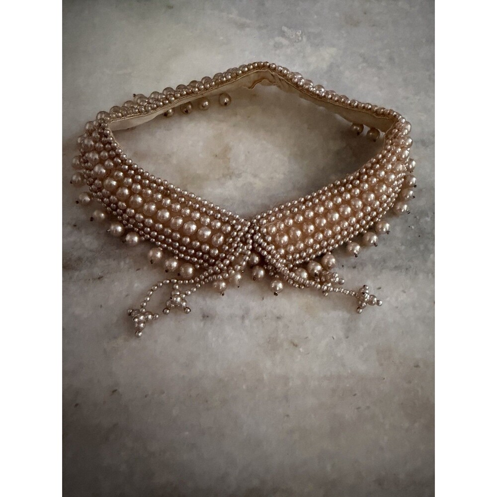Vintage Faux Pearl and Satin Beaded Collar for Sweaters Dresses Special Occasion